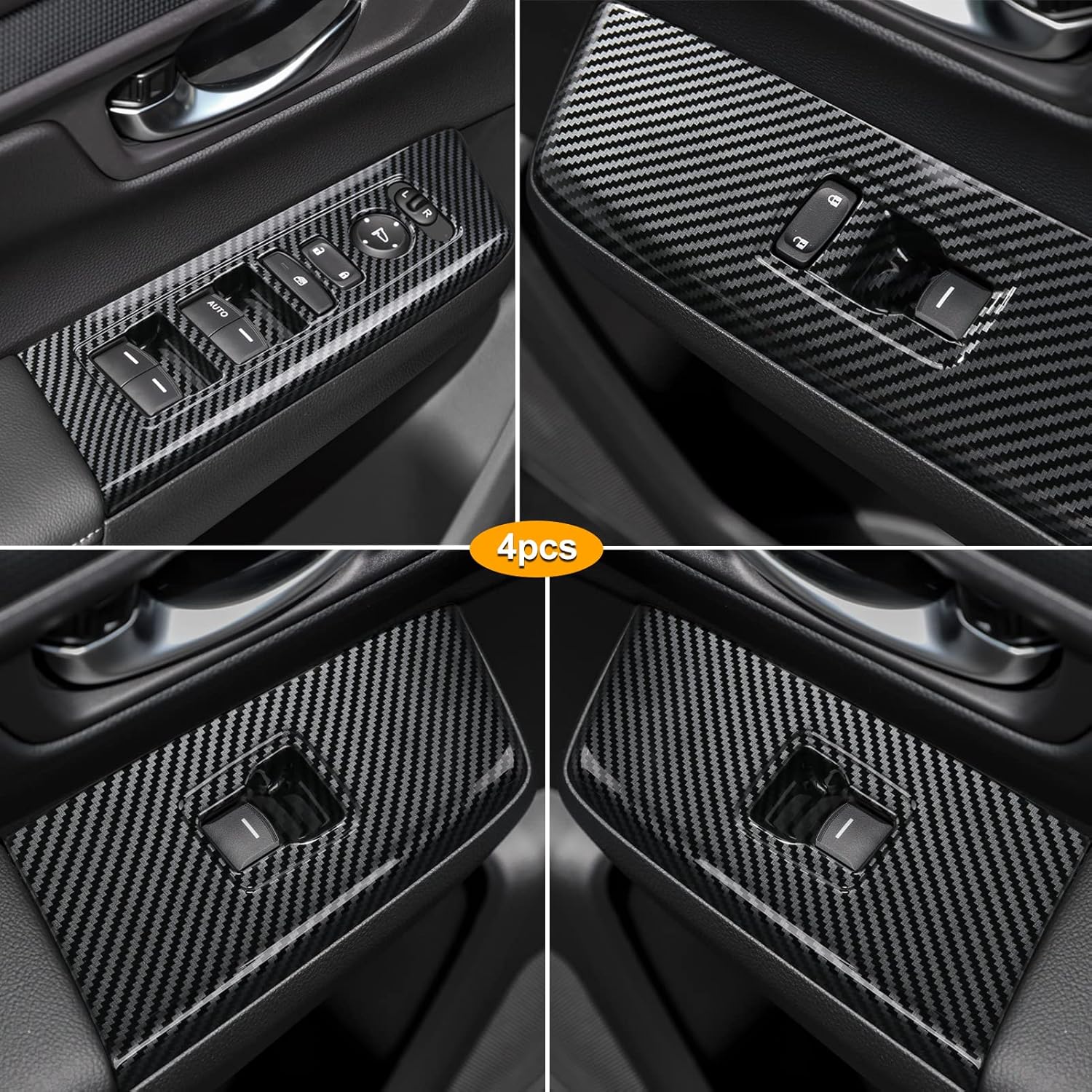 CKE 4 piezas compatibles con Honda CRV 2026 2025 2024 2023 Accesorios para reposabrazos de puerta de automóvil, interruptores de elevación, cubierta de panel, cubierta de reposabrazos, estilo de fibra