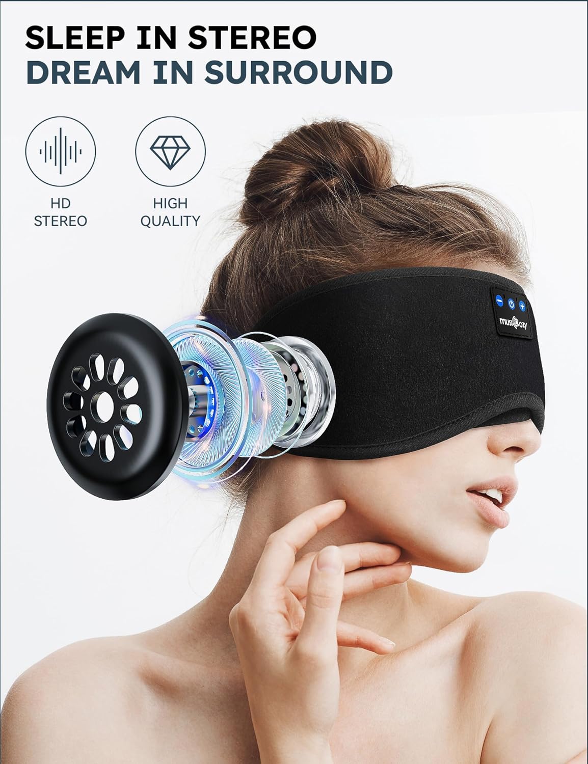 MUSICOZY - Auriculares con Bluetooth, máscara con auriculares inalámbricos para dormir de lado, hombres y mujeres, oficina, siesta, viajes en avión, regalos únicos para niños y niñas