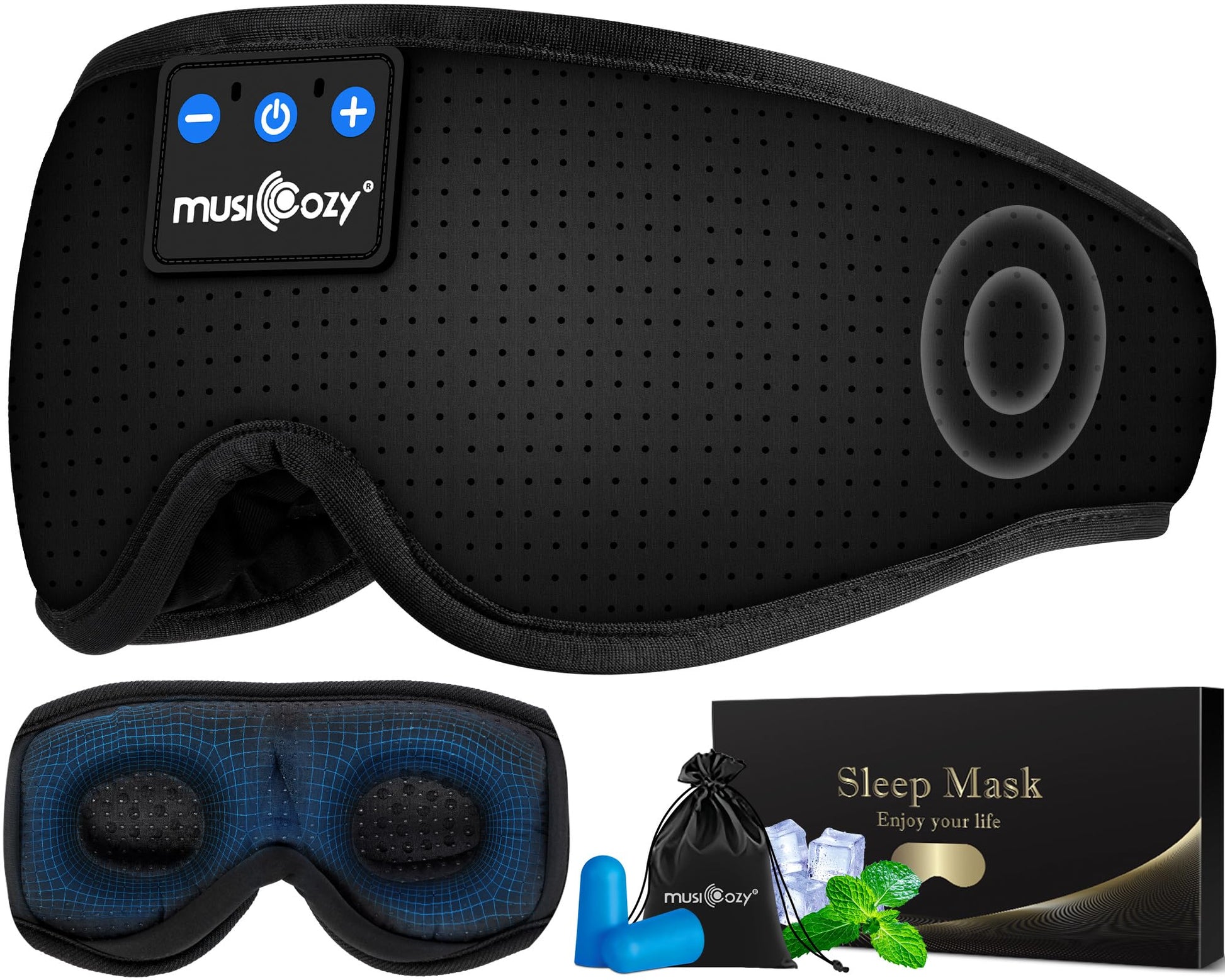 MUSICOZY - Auriculares con Bluetooth, máscara con auriculares inalámbricos para dormir de lado, hombres y mujeres, oficina, siesta, viajes en avión, regalos únicos para niños y niñas