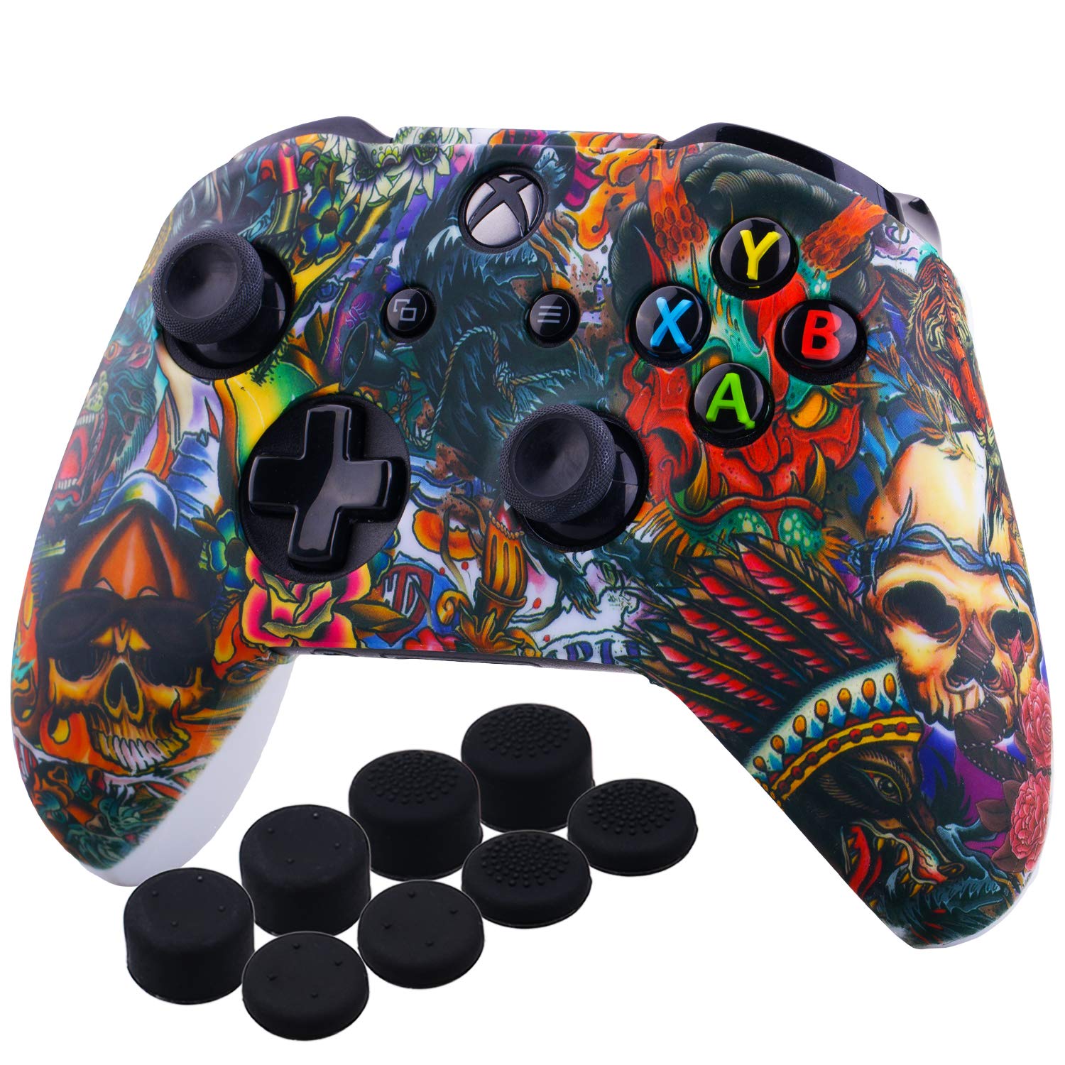 YoRHa Printing Rubber Silicone Cover Skin Case for Xbox One S/X Controller x 1(US Dollar) with PRO Thumb Grips x 8