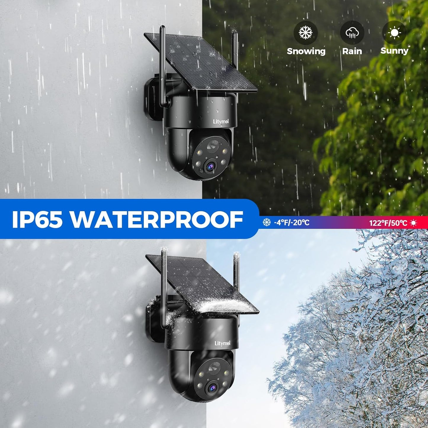 Cámaras de seguridad solares inalámbricas para exteriores, cámaras de visión 2K de 360° para seguridad del hogar, visión nocturna a color, detección de movimiento AI y PIR, audio de 2 vías