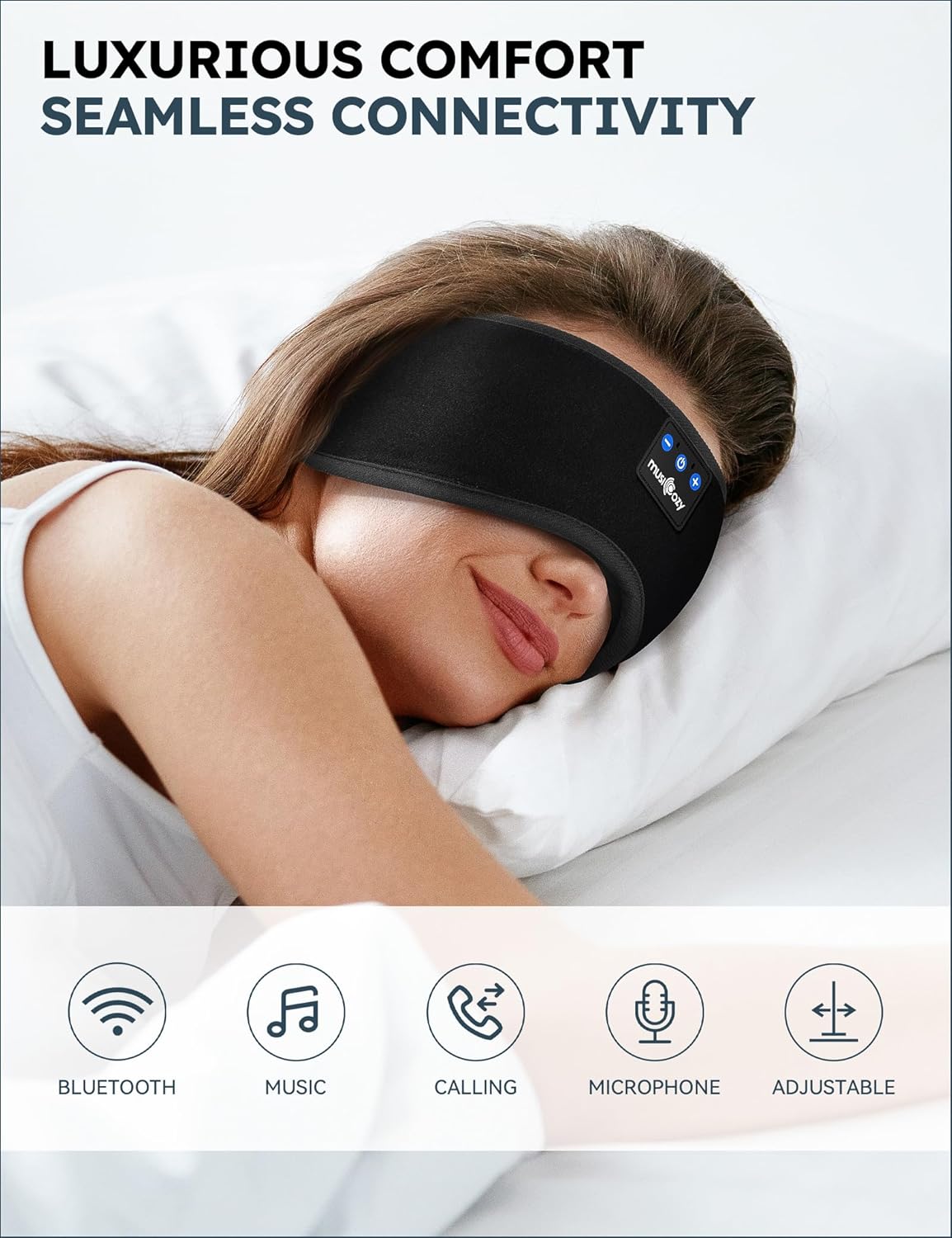 MUSICOZY - Auriculares con Bluetooth, máscara con auriculares inalámbricos para dormir de lado, hombres y mujeres, oficina, siesta, viajes en avión, regalos únicos para niños y niñas