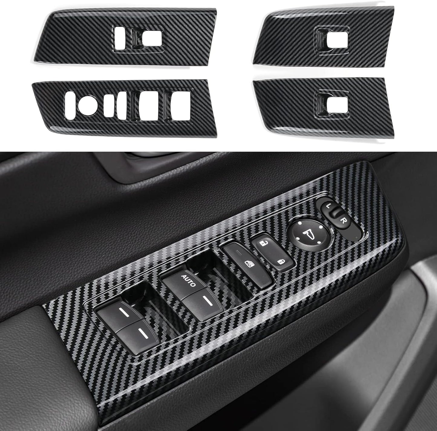 CKE 4 piezas compatibles con Honda CRV 2026 2025 2024 2023 Accesorios para reposabrazos de puerta de automóvil, interruptores de elevación, cubierta de panel, cubierta de reposabrazos, estilo de fibra