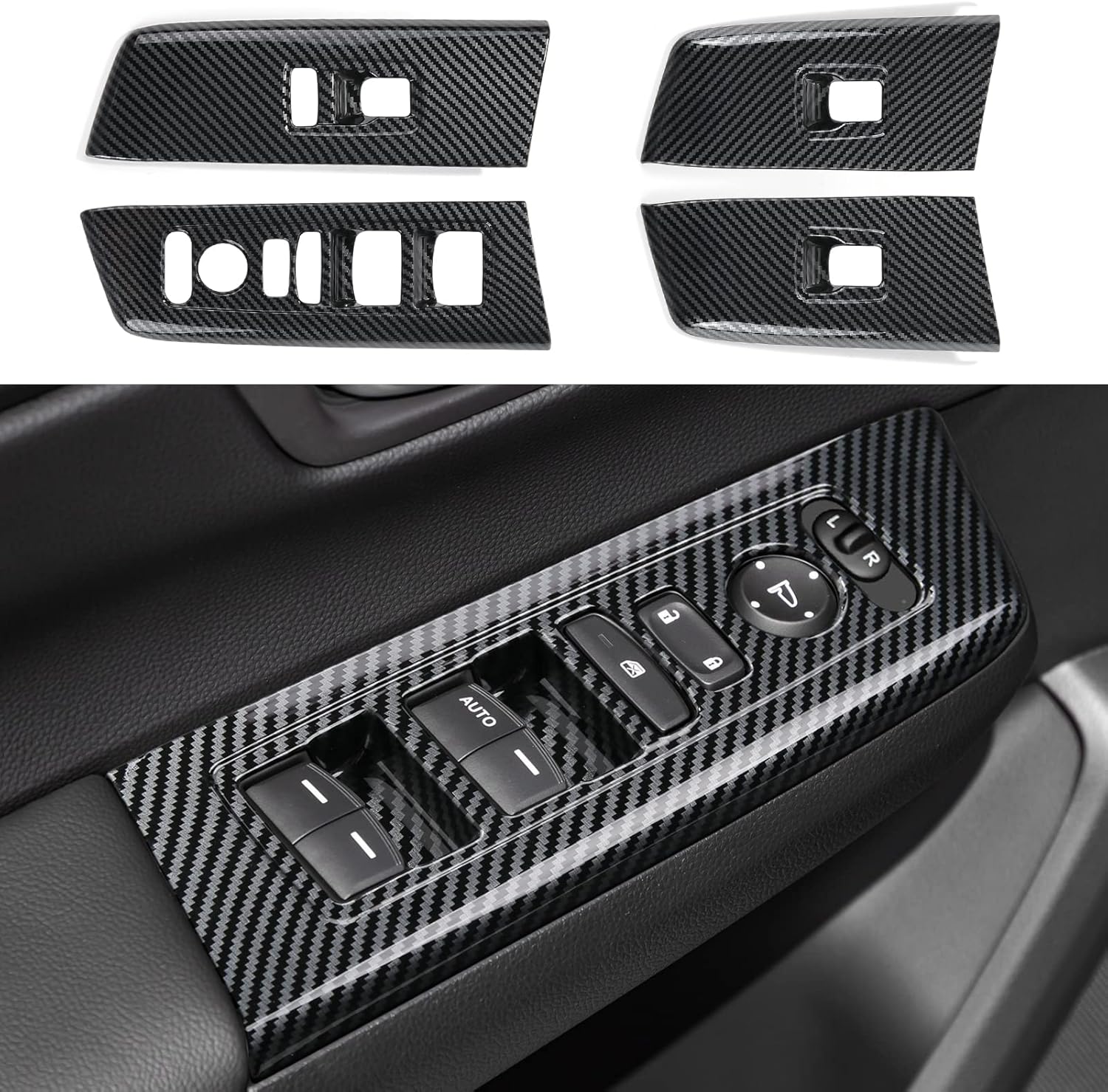 CKE 4 piezas compatibles con Honda CRV 2026 2025 2024 2023 Accesorios para reposabrazos de puerta de automóvil, interruptores de elevación, cubierta de panel, cubierta de reposabrazos, estilo de fibra