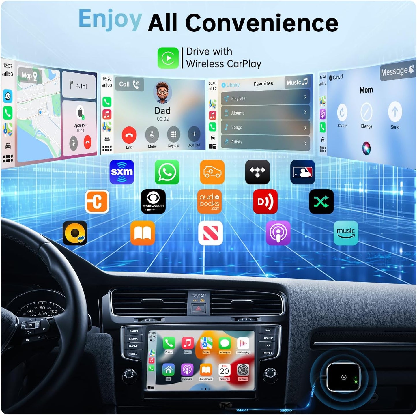 Adaptador inalámbrico CarPlay para Apple CarPlay, fácil de actualizar con cable CarPlay a inalámbrico, conectividad instantánea, Super Mini Car Play Dongle para iPhone Fit para autos con CarPlay