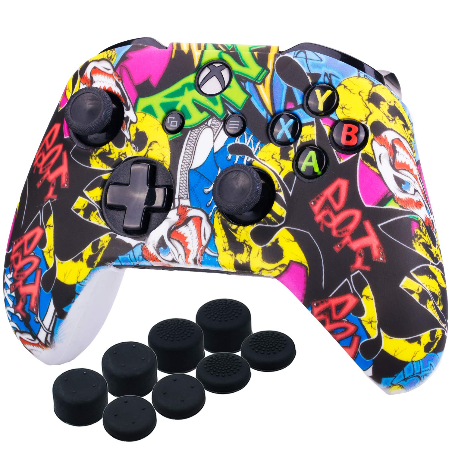 YoRHa Printing Rubber Silicone Cover Skin Case for Xbox One S/X Controller x 1(US Dollar) with PRO Thumb Grips x 8