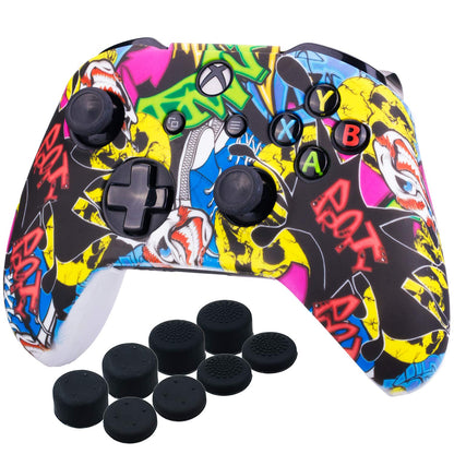 YoRHa Printing Rubber Silicone Cover Skin Case for Xbox One S/X Controller x 1(US Dollar) with PRO Thumb Grips x 8