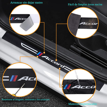 Cotree 4 protectores de cuero texturizado de fibra de carbono para umbral de puerta de automóvil, compatibles con Accord, protector de umbral de puerta de automóvil, decoración de umbral de puerta de