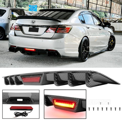 Luces LED labio alerón parachoques difusor trasero aleta de tiburón para Honda Accord 2012-2026